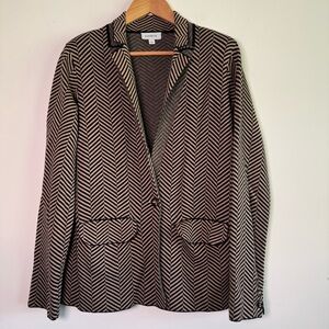 Evereve Cotton Blazer Jacket in Brown and Herringbone size large